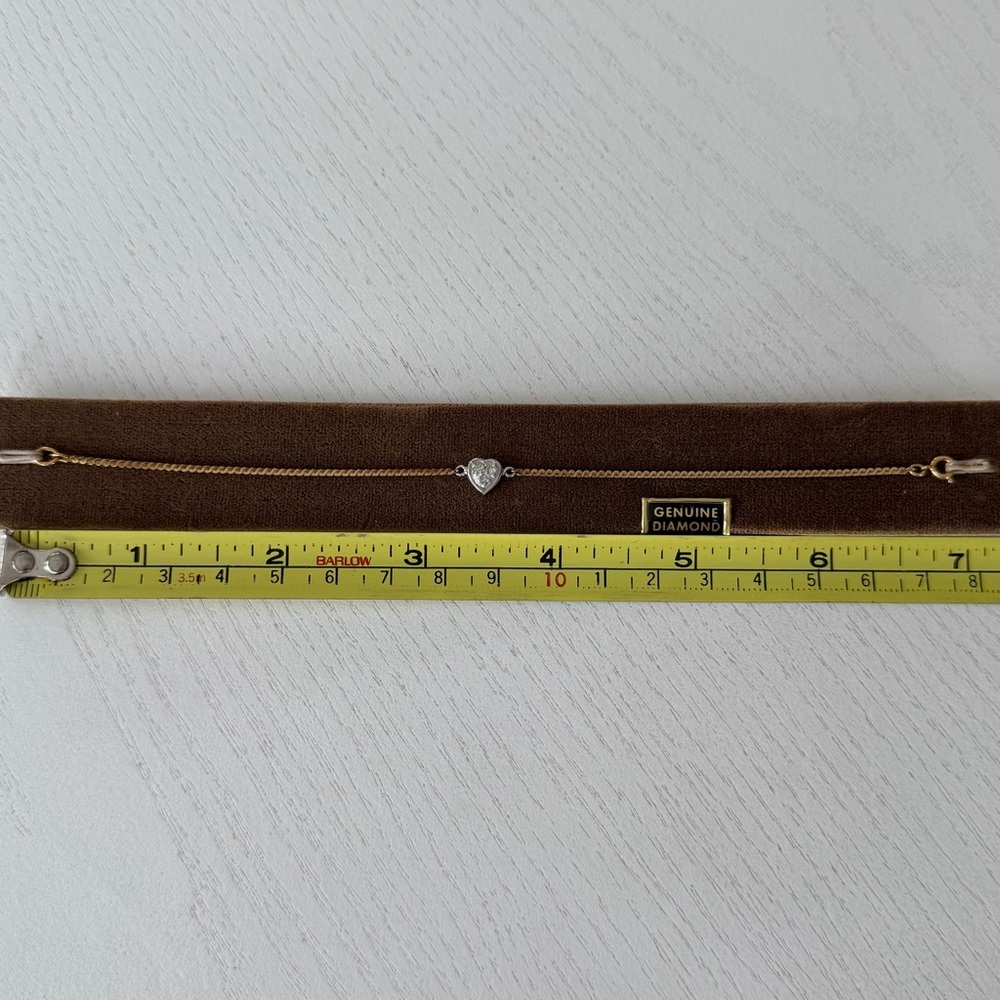 Vintage 14KT Gold Silver and Diamond Heart Bracelet, 6 1/2" - Picture 12 of 16